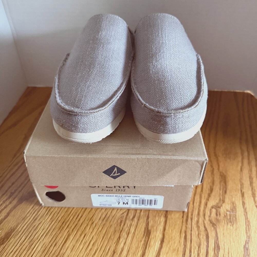 Ladies Sperry Moc-Sider Mule Hemp Grey Size 7